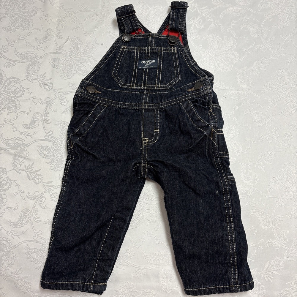 Vintage Oshkosh Jean Overalls Baby Size 6 Months Dark Blue Denim Flannel Lined